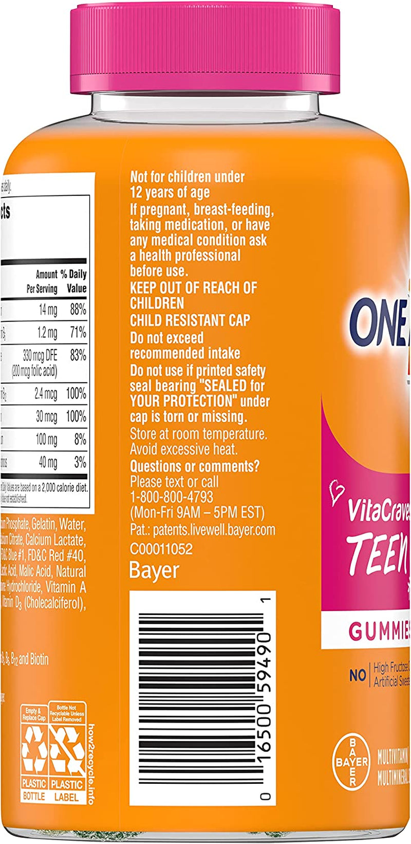 One a Day Teen for Her Multivitamin Gummies, Gummy Multivitamins with Vitamin A, C, D, E and Zinc for Immune Health Support, Physical Energy & More, 150 Count