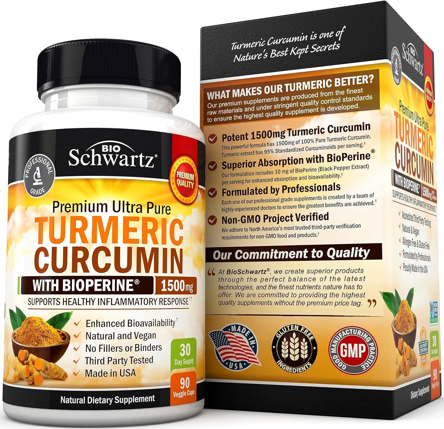 Turmeric Curcumin with Black Pepper Extract 1500Mg - High Absorption Ultra Potent Turmeric Supplement with 95% Curcuminoids and Bioperine - Non GMO Turmeric Capsules for Joint Support - 90 Capsules