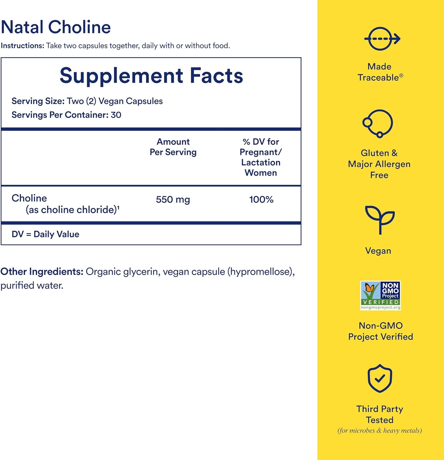 Ritual Natal Choline Supplement, 550Mg, Supports Baby’s Cognitive Function When Taken during Pregnancy and Choline Content in Breastmilk*, 30 Day Supply