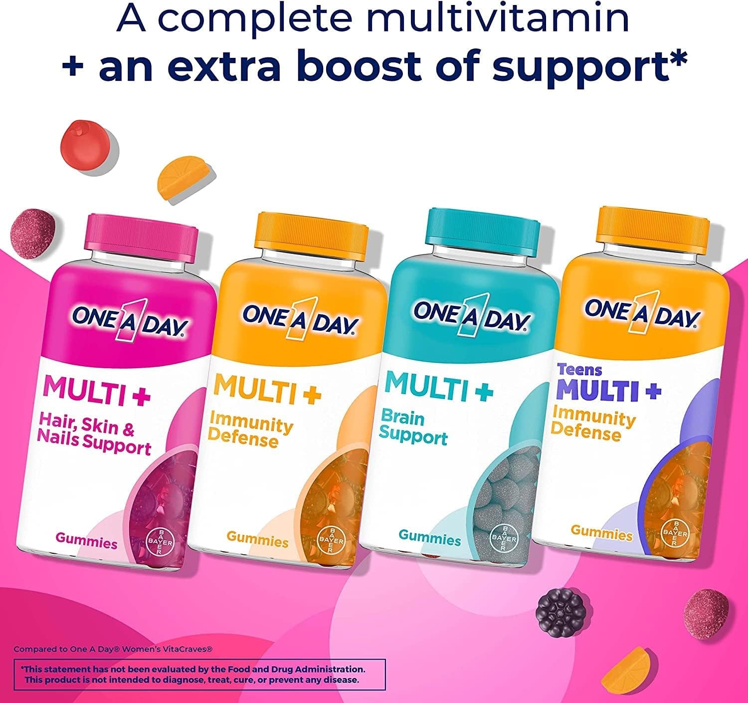 ONE a DAY Multi+ Hair, Skin & Nails, Multivitamin + Boost of Support for Healthy Hair, Skin & Nails with Biotin and Vitamins A, C, E & Zinc ,Gummy 120 Count (2 Month Supply)