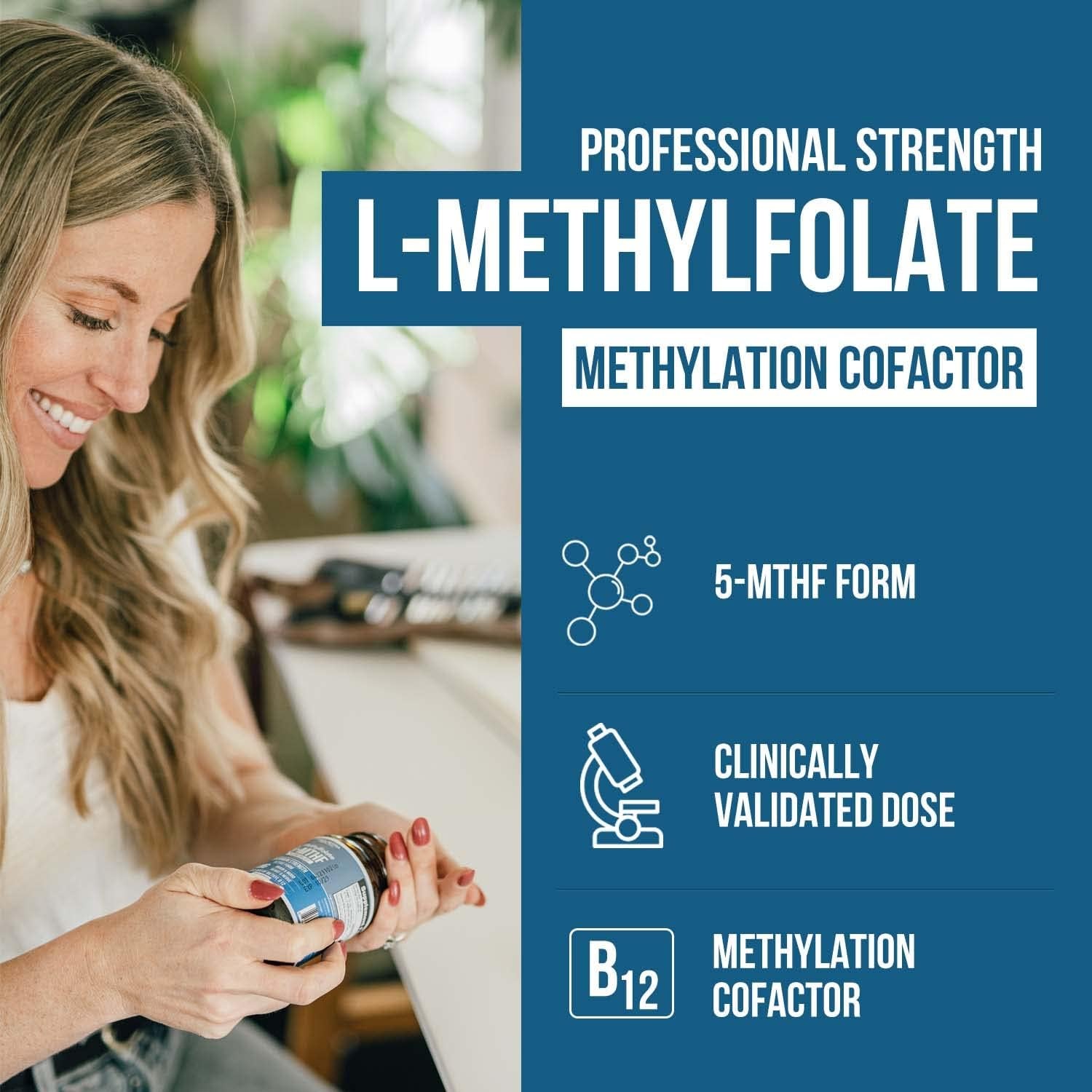 L Methyl Folate 15Mg plus Methyl B12 Cofactor - Professional Strength, Active 5-MTHF Form - Supports Mood, Methylation, Cognition – Bioactive Forms of Vitamin B9 & B12