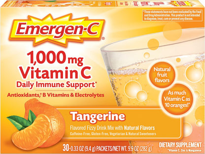 Emergen-C 1000Mg Vitamin C Powder, with Antioxidants, B Vitamins and Electrolytes, Vitamin C Supplements for Immune Support, Caffeine Free Fizzy Drink Mix, Tangerine Flavor